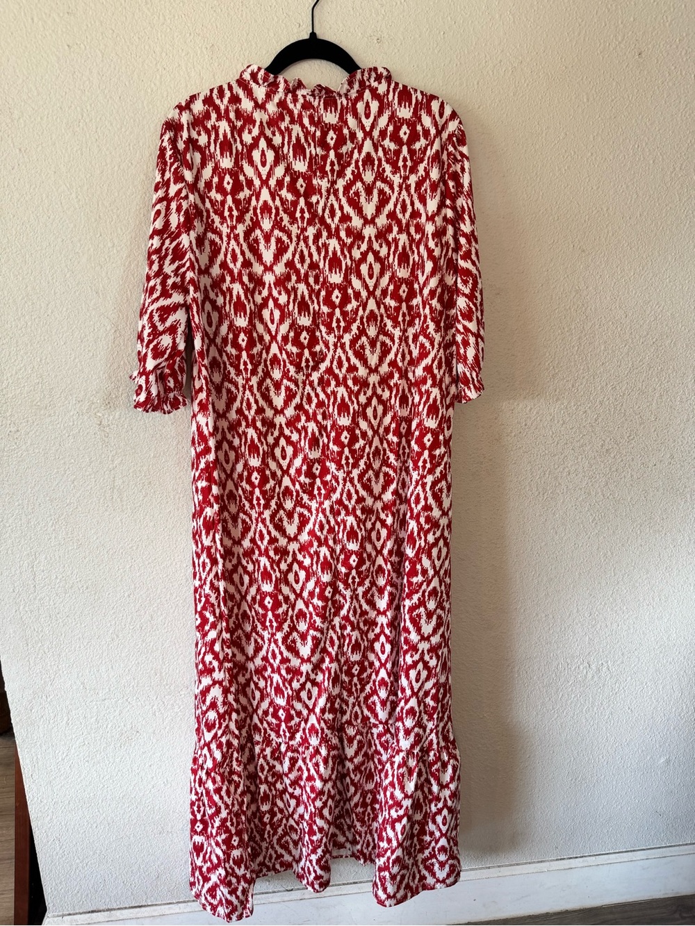 NWOT Bohemian Red Patterned Maxi Dress with V-Neck and Tassel Tie - Picture 3 of 5
